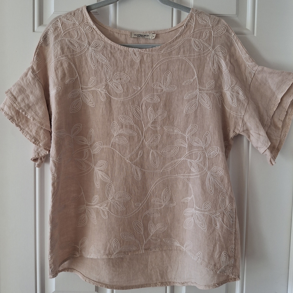 Valentina Naldi 100% Linen Pink Flutter Sleeve Top Oversized Lagom Lagenlook Sml